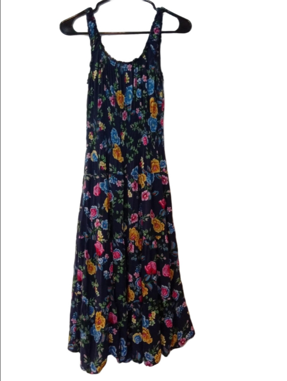 Lapis Navy Floral Tiered Sundress with Pink Yellow and Blue Blooms - Picture 5 of 8
